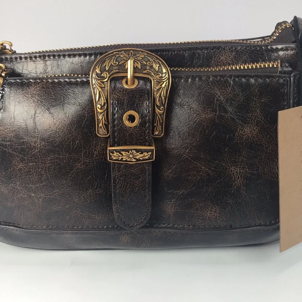 STEVE MADDEN BRubben2 brown distressed crossbody bag